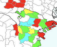 政令市の行政区単位の地図